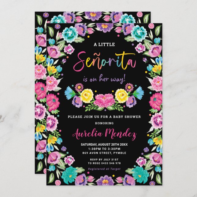 Spanish Mexican Floral Fiesta Baby Shower Girl Invitation (Front/Back)