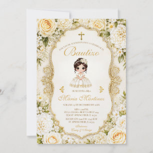 Spanish Mexican Girl Dress Fiesta Gold Bautizo Invitation