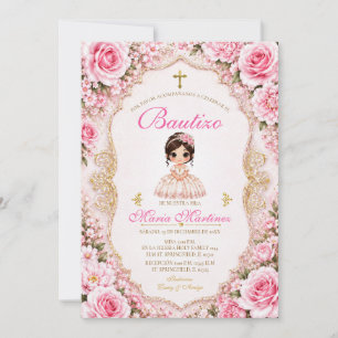 Spanish Mexican Girl Dress Fiesta Pink Bautizo Invitation