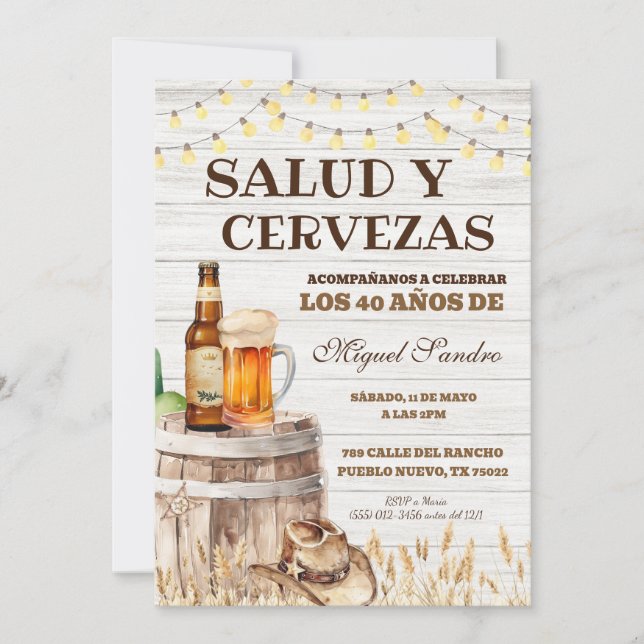 Spanish Mexican Man Beer Salud Invitation (Front)