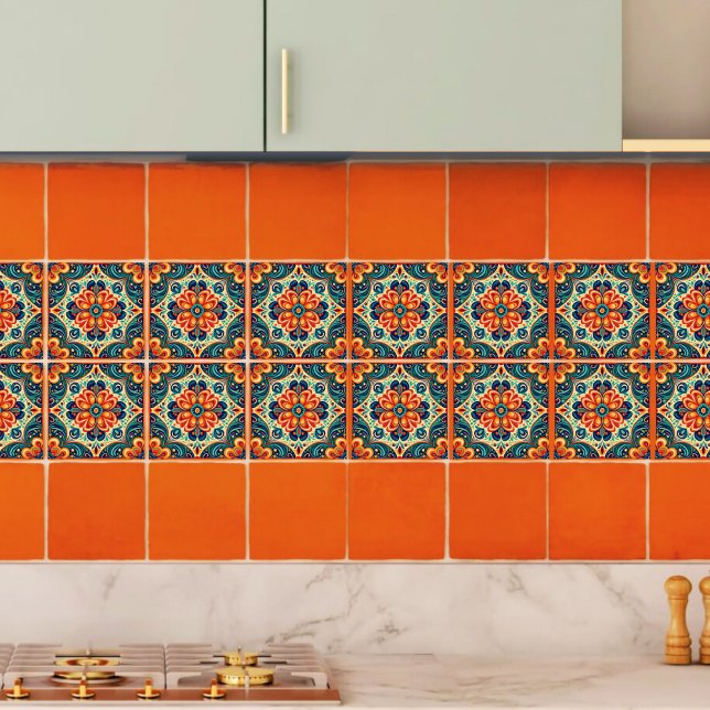 Spanish Mexican Modern Fusion Floral Ceramic Tile (Creator Uploaded)