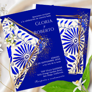 Spanish Mexican Wedding Talavera Blue Elegant Invitation