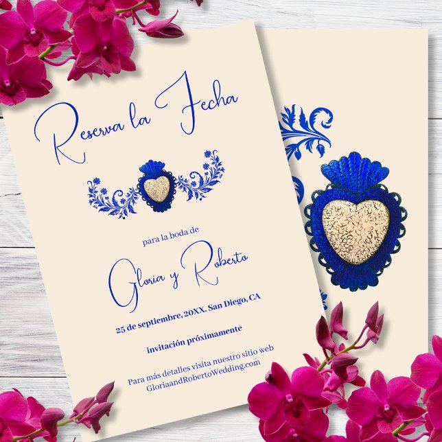 Spanish, Milagro Heart Mexican Wedding Save Date Invitation (Creator Uploaded)