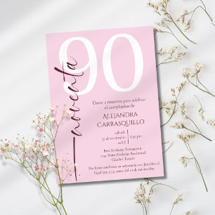 Spanish Minimalist Elegant Pink 90th Birthday  Invitation