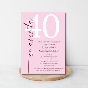 Spanish Minimalist Pink Burgundy 40th Birthday  Invitation