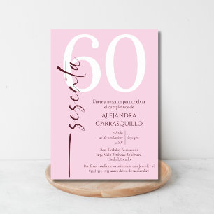 Spanish Minimalist Pink Elegant 60th Birthday  Invitation
