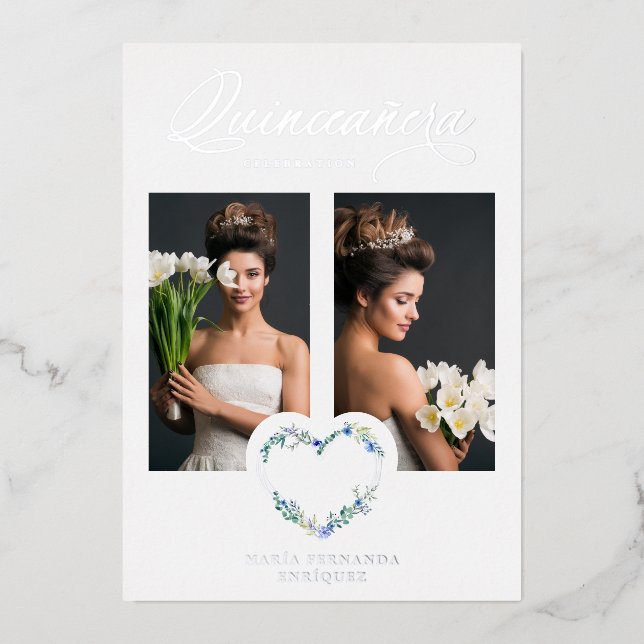 Spanish Mis XV años Romantic Blue Shades Heart (Front)