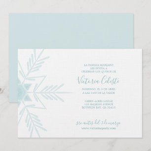 SPANISH modern blue WINTER WONDERLAND quinceañera Invitation