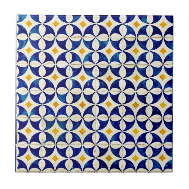 Spanish Moroccan Tile Navy Blue Yellow White (Front)