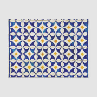 Spanish Moroccan Tile Navy Blue Yellow White Tissue Paper