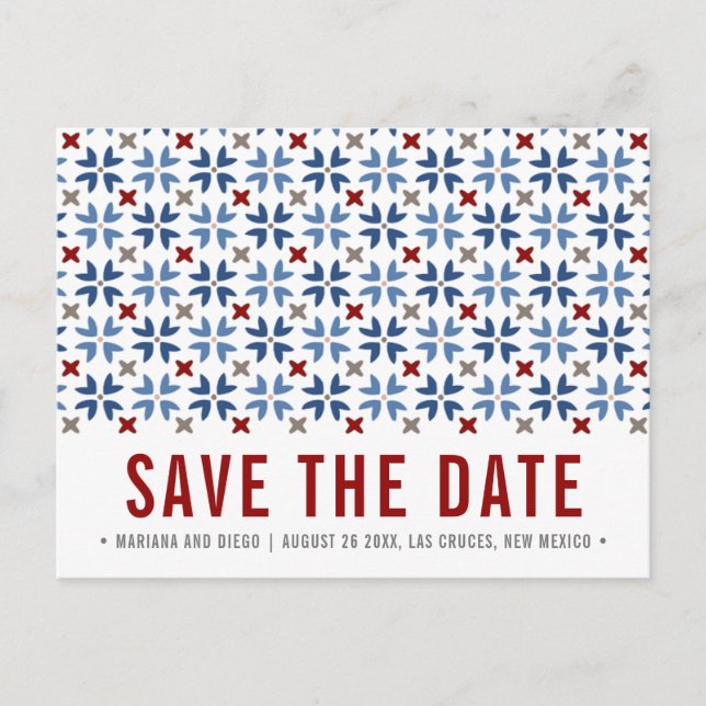Spanish Navy and Red Tile mexican  WEDDING Announcement Postcard (Front)