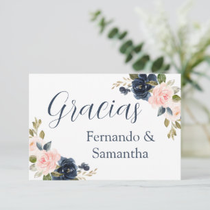 Spanish Navy Blue Floral Wedding Thank you RSVP Card