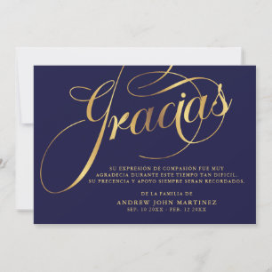 Spanish Navy & Gold Calligraphy Funeral Thank You Card