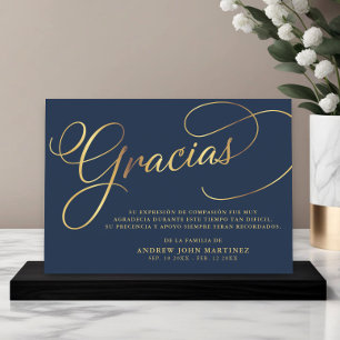 Spanish Navy & Gold Calligraphy Funeral Thank You Card
