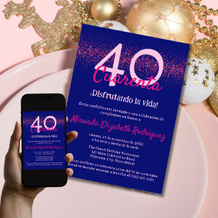 Spanish Navy Hot Pink Chic Womens 40th Birthday Invitation