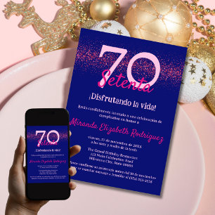 Spanish Navy Hot Pink Chic Womens 70th Birthday Invitation