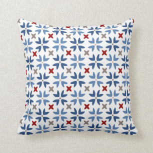 Spanish Navy Red Mexican Tile Mediterranean Cushion