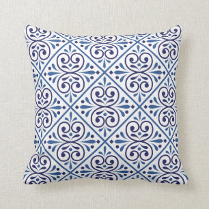 Spanish Navy Swirls Tile Mediterranean Cushion