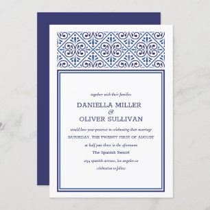 Spanish Navy  Tile Frame Mediterranean wedding Invitation