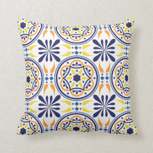 Spanish Navy Yellow Tile Mediterranean Cushion