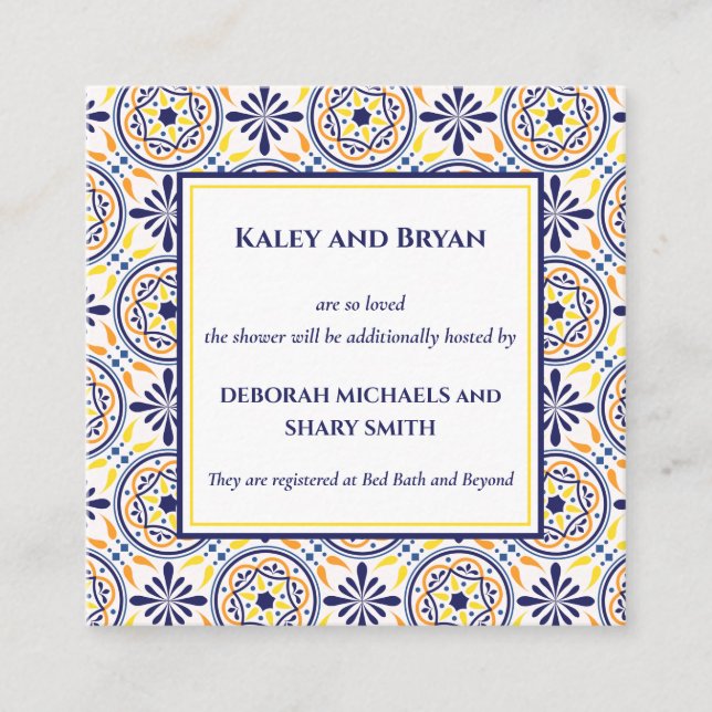 Spanish Navy Yellow Tile Mediterranean Custom V2 Square Business Card (Front)