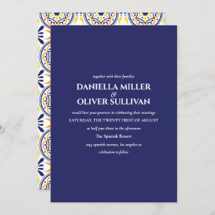 Spanish Navy Yellow Tile Mediterranean wedding Invitation