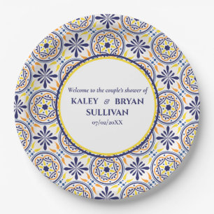 Spanish Navy Yellow Tile mediterranean wedding V1 Paper Plate