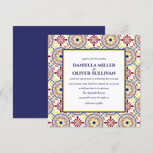Spanish Navy Yellow Tile Mediterranean wedding VD Invitation