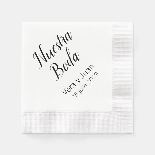 Spanish Nuestra Boda Personalised Wedding Napkins (Front)