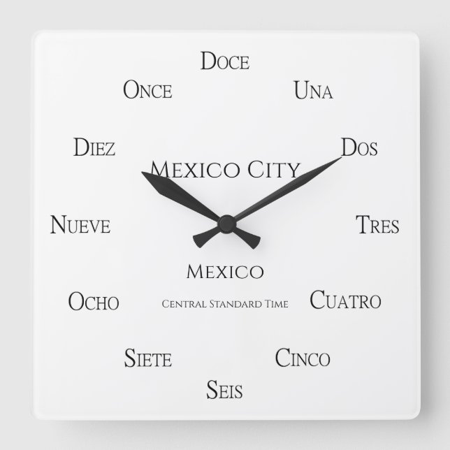 Spanish Numbers Custom City Country and Time Zone Square Wall Clock (Front)