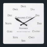 Spanish Numbers Custom Places and Time Zone Square Wall Clock<br><div class="desc">This clock with Spanish numbers can be personalised to show the place,  country,  and time zone of your choice. Great for businesses that communicate with different time zones or those who have friends and relatives in Spanish speaking countries. Upload an image of your choice for a more personalised look.</div>
