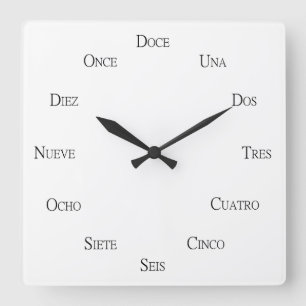 Spanish Numbers Language Learning Personalizable Square Wall Clock