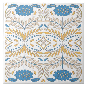 Spanish Orange Blue Pink Floral Mediterranean Ceramic Tile