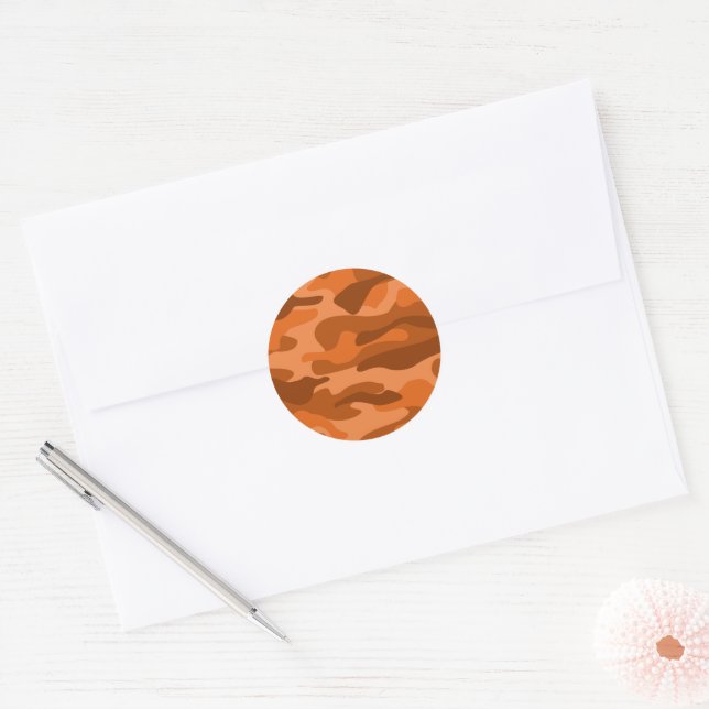 Spanish Orange Monocolor Camo Classic Round Sticker (Envelope)