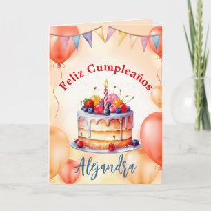 Spanish Orange Pink Large Cake Balloons Birthday Card