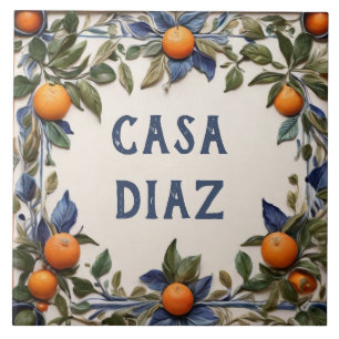 Spanish Oranges Custom House Name Plaque Sign Ceramic Tile