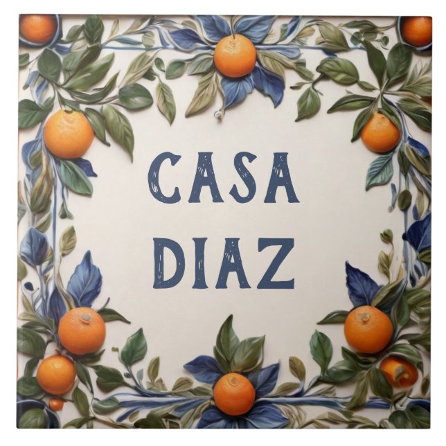 Spanish Oranges Custom House Name Plaque Sign Ceramic Tile (Front)