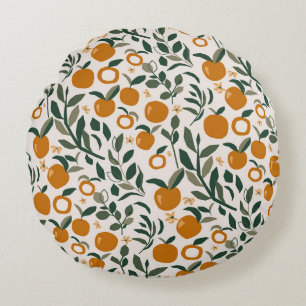 Spanish Orchard - pattern of oranges and leaves Round Cushion