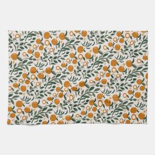 Spanish Orchard - pattern of oranges and leaves Tea Towel