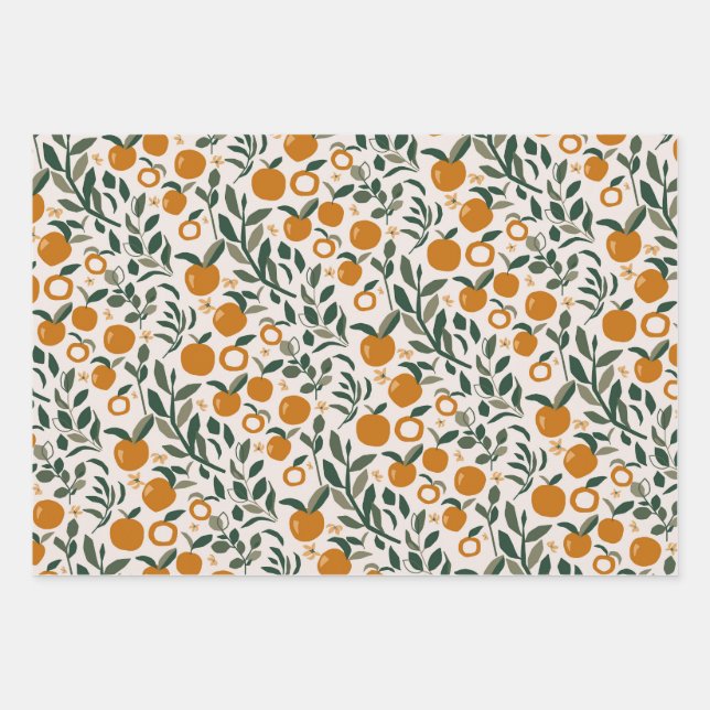 Spanish Orchard - pattern of oranges and leaves Wrapping Paper Sheet (Front)