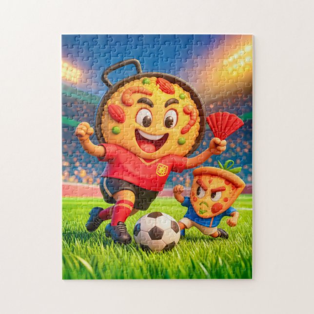 Spanish paella versus Italian pizza soccer duel Jigsaw Puzzle (Vertical)