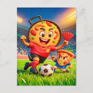 Spanish paella versus Italian pizza soccer duel Postcard