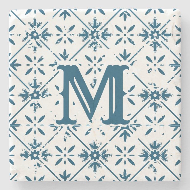 Spanish Pattern Distressed Tile |  Stone Coaster (Front)