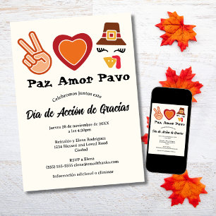 Spanish Peace Love Turkey Thanksgiving Day Invitation