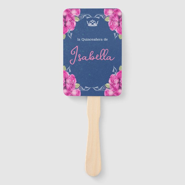 SPANISH PINK & BLUE QUINCEAÑERA | HAND FAN (Front)
