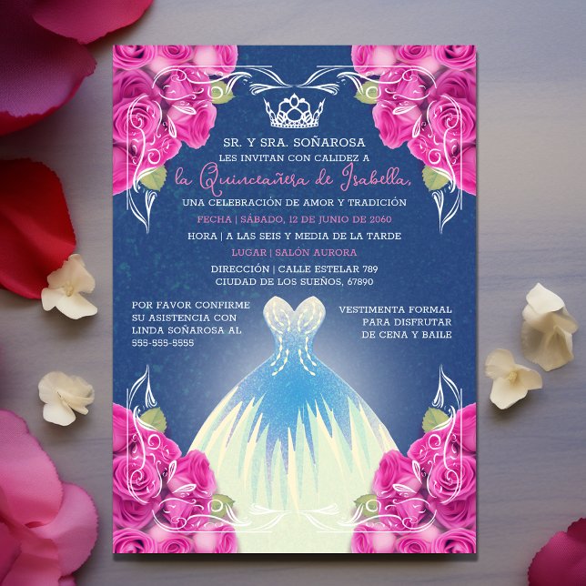 SPANISH PINK & BLUE QUINCEAÑERA | INVITATION (SPANISH PINK & BLUE QUINCEAÑERA | INVITATION)