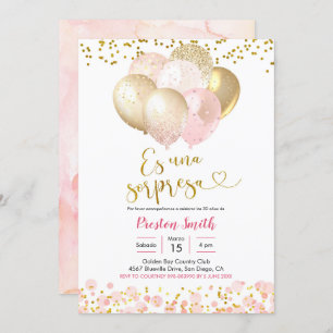 Spanish Pink Blush Balloon Sorpresa Invitation