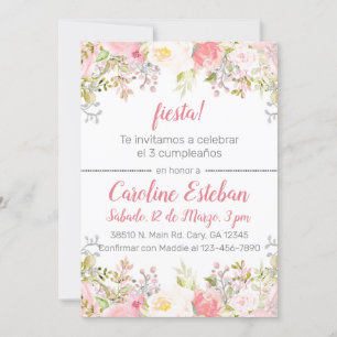 Spanish pink floral flowers roses birthday invite. invitation