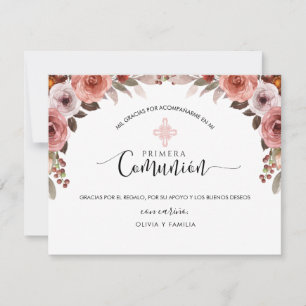 Spanish Pink Floral Girl First Communion Thank You