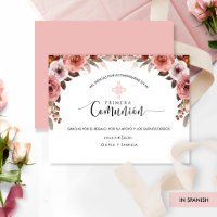 Spanish Pink Floral Girl First Communion Thank You